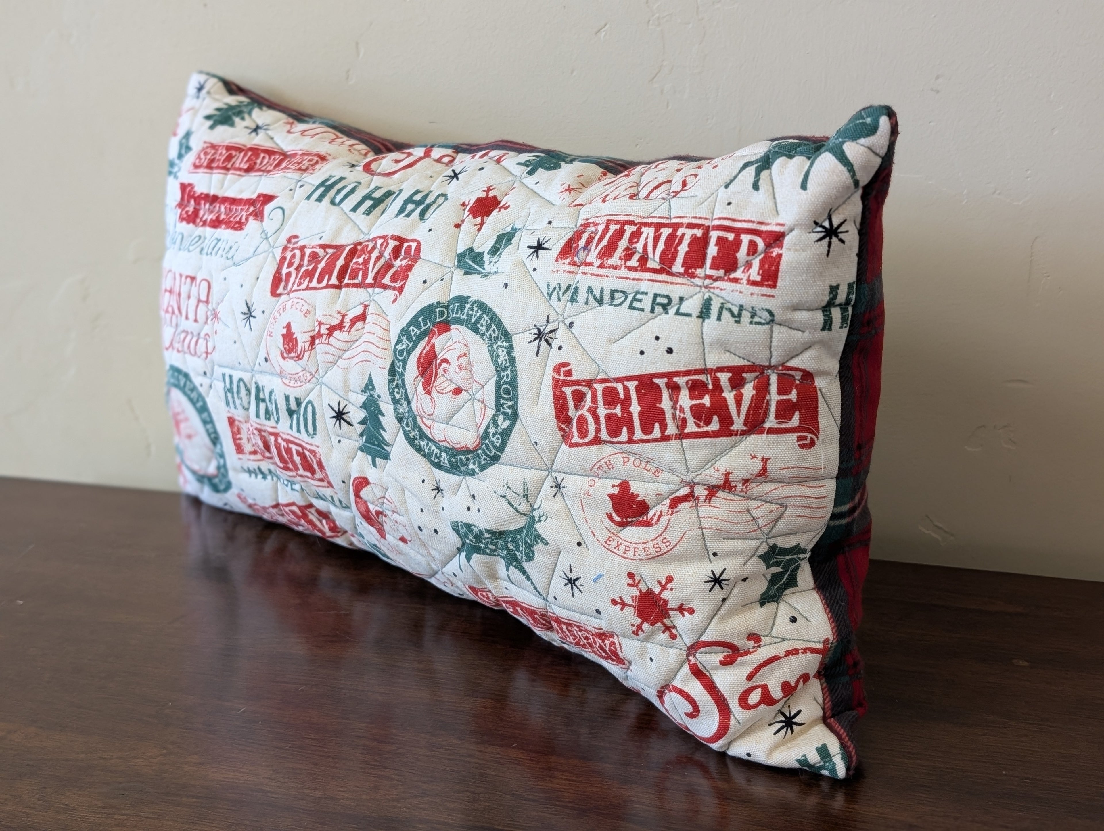 Quilted Santa Lumbar Throw Pillow